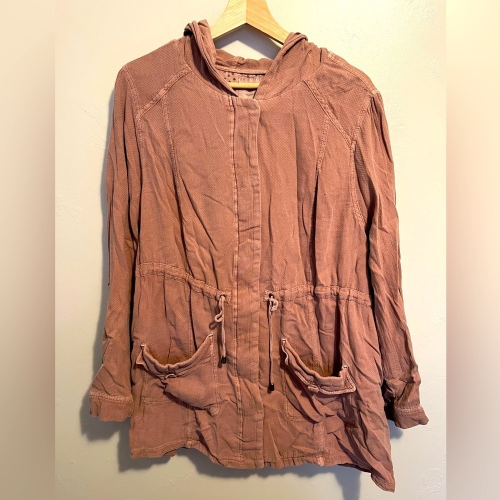 Torrid Twill Anorak Jacket Women's Pink Hooded Cotton Zip Waist Drawstring